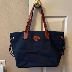 Navy Blue Dooney and BourkeTote Bag with Brown leather Accents